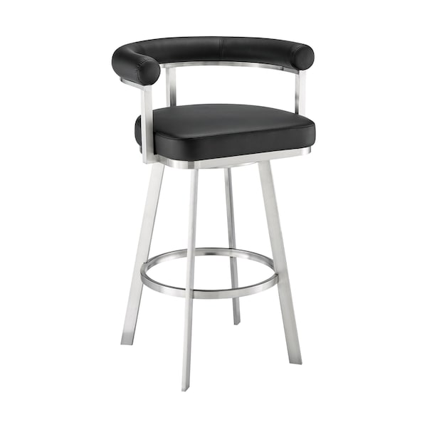 Armen Living Nolagam Swivel Bar Stool in Brushed Stainless Steel with Black Faux Leather 840254335660 - main
